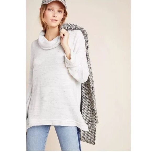 Anthropologie‎ Maeve Risa Hacci Tunic Sweater Sz L Grey Marled Cowl Neck Relaxed - Picture 1 of 16